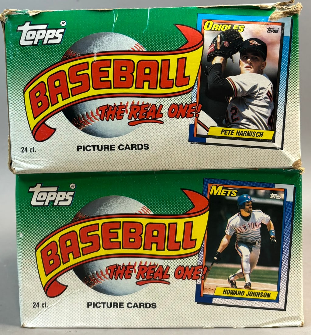 2 1990 TOPPS BASEBALL CARD 24 COUNT BOXES MIP: PLEASE SEE ALL PHOTOS AND USE THEM AS A BETTER IDEA ON DESCRIPTION! ASK ANY QUESTIONS! PLEASE NOTE WE OFFER IN HOUSE SHIPPING & HAVE BIDDING AVAILABLE ON OUR OWN WEBSITE! If you win on LIVE AUCTIONEER