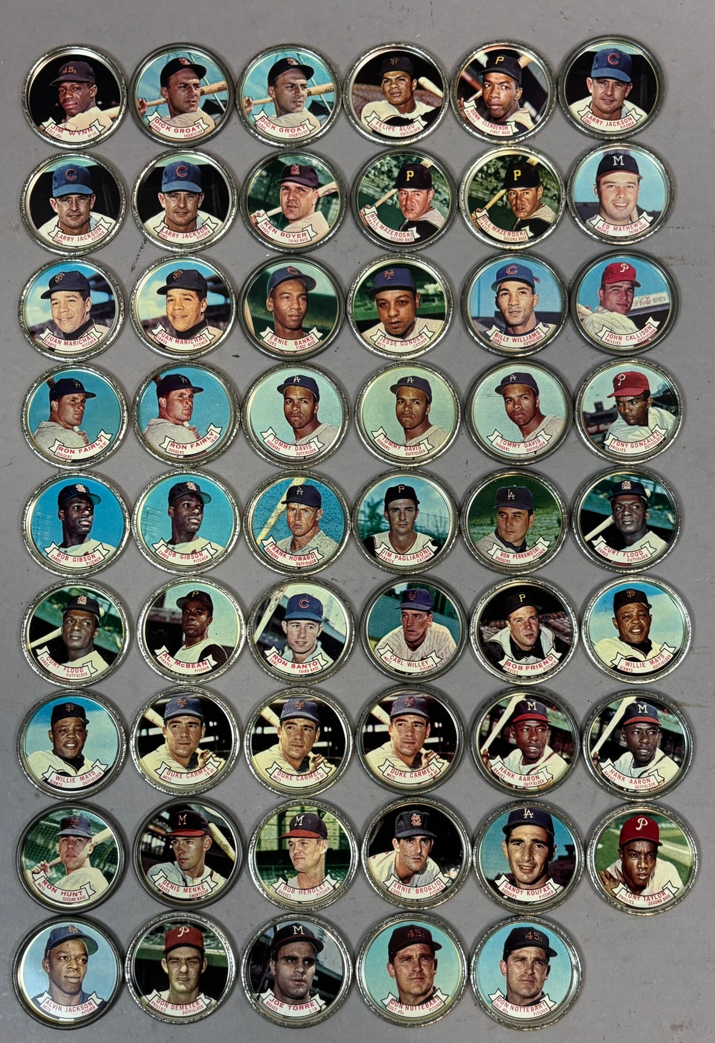 Lot 53 1964 Topps Baseball Coin Hank Aaron HOF: PLEASE SEE ALL PHOTOS AND USE THEM AS A BETTER IDEA ON DESCRIPTION! ASK ANY QUESTIONS! PLEASE NOTE WE OFFER IN HOUSE SHIPPING & HAVE BIDDING AVAILABLE ON OUR OWN WEBSITE! If you win on LIVE AUCTIONEER