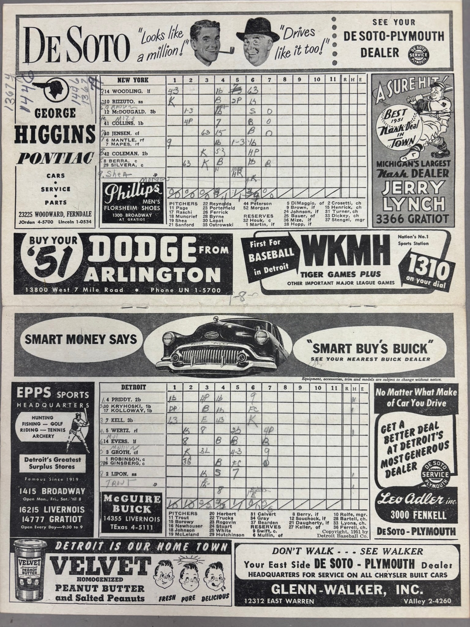 1951 Tigers vs Yankees Briggs Scorecard w/ MANTLE: PLEASE SEE ALL PHOTOS AND USE THEM AS A BETTER IDEA ON DESCRIPTION! ASK ANY QUESTIONS! PLEASE NOTE WE OFFER IN HOUSE SHIPPING & HAVE BIDDING AVAILABLE ON OUR OWN WEBSITE! If you win on LIVE