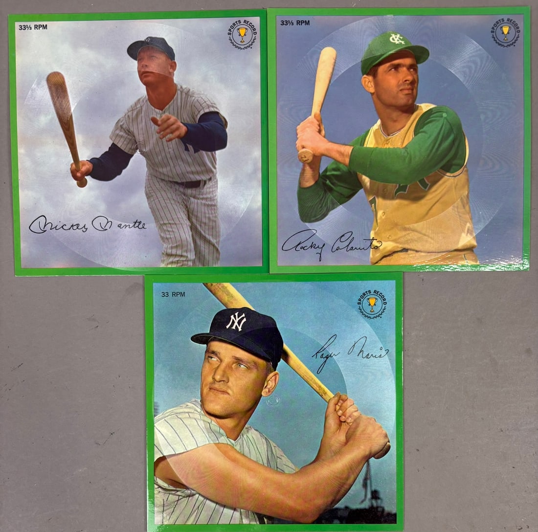 3 Mickey Mantle Roger Maris 1962 Auravision RPM: RPM PLEASE SEE ALL PHOTOS AND USE THEM AS A BETTER IDEA ON DESCRIPTION! ASK ANY QUESTIONS! PLEASE NOTE WE OFFER IN HOUSE SHIPPING & HAVE BIDDING AVAILABLE ON OUR OWN WEBSITE! If you win on LIVE