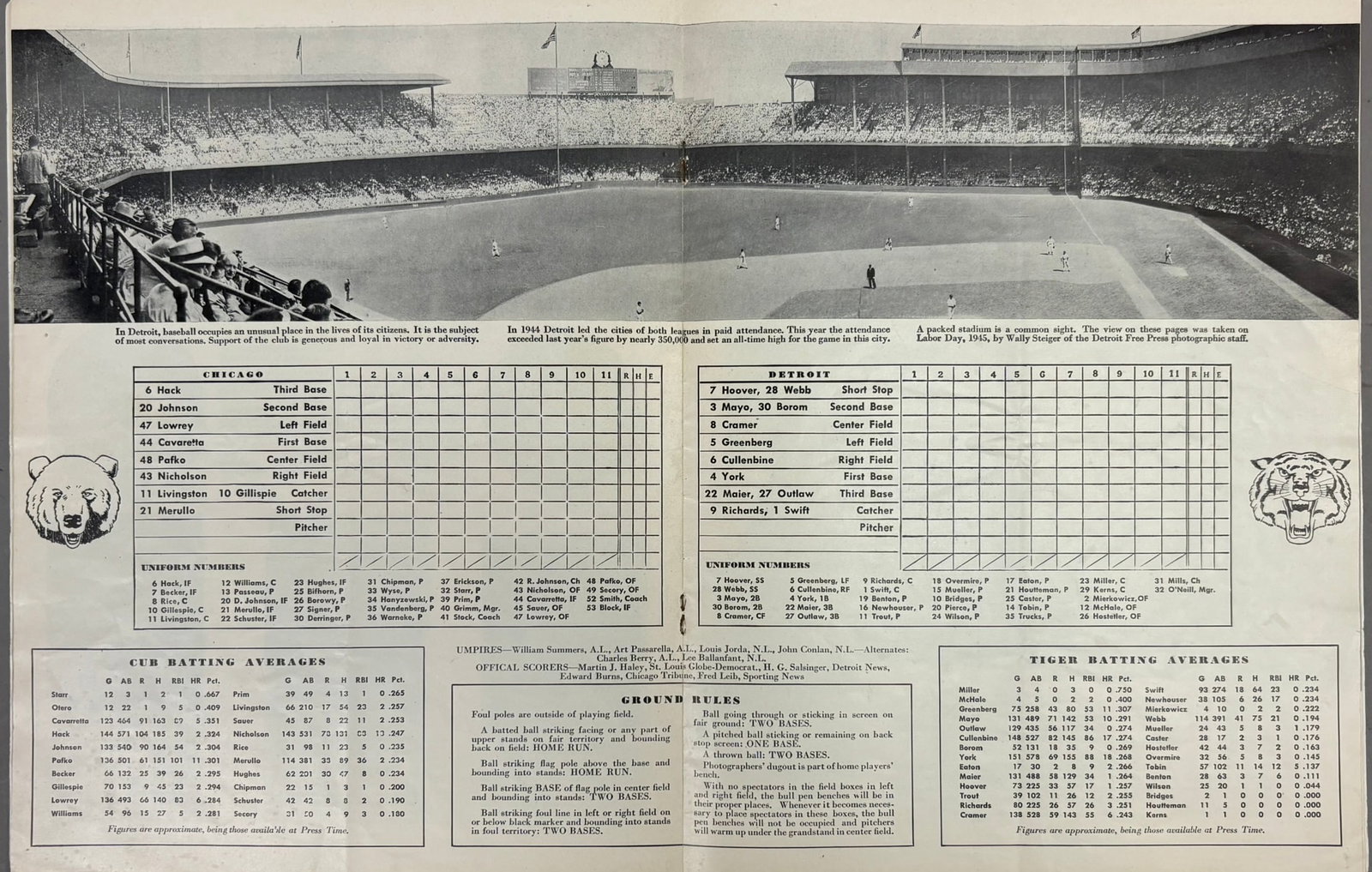 1945 World Series Program Game Ball WW2 Vets - 13