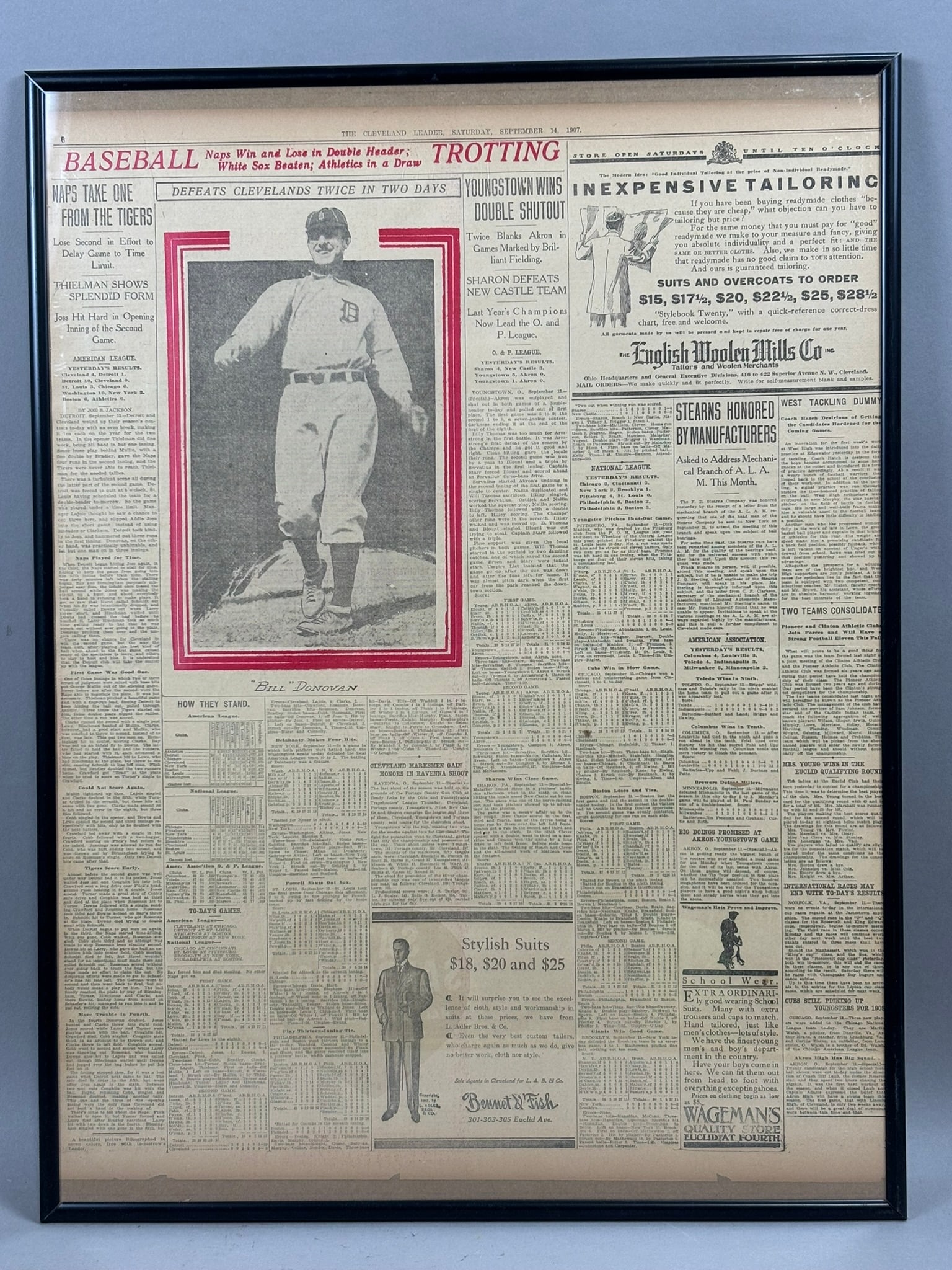 9.14.1907 THE CLEVELAND LEADER Bill Donovan Tigers: Newspaper PLEASE SEE ALL PHOTOS AND USE THEM AS A BETTER IDEA ON DESCRIPTION! ASK ANY QUESTIONS! PLEASE NOTE WE OFFER IN HOUSE SHIPPING & HAVE BIDDING AVAILABLE ON OUR OWN WEBSITE! If you win on LIVE