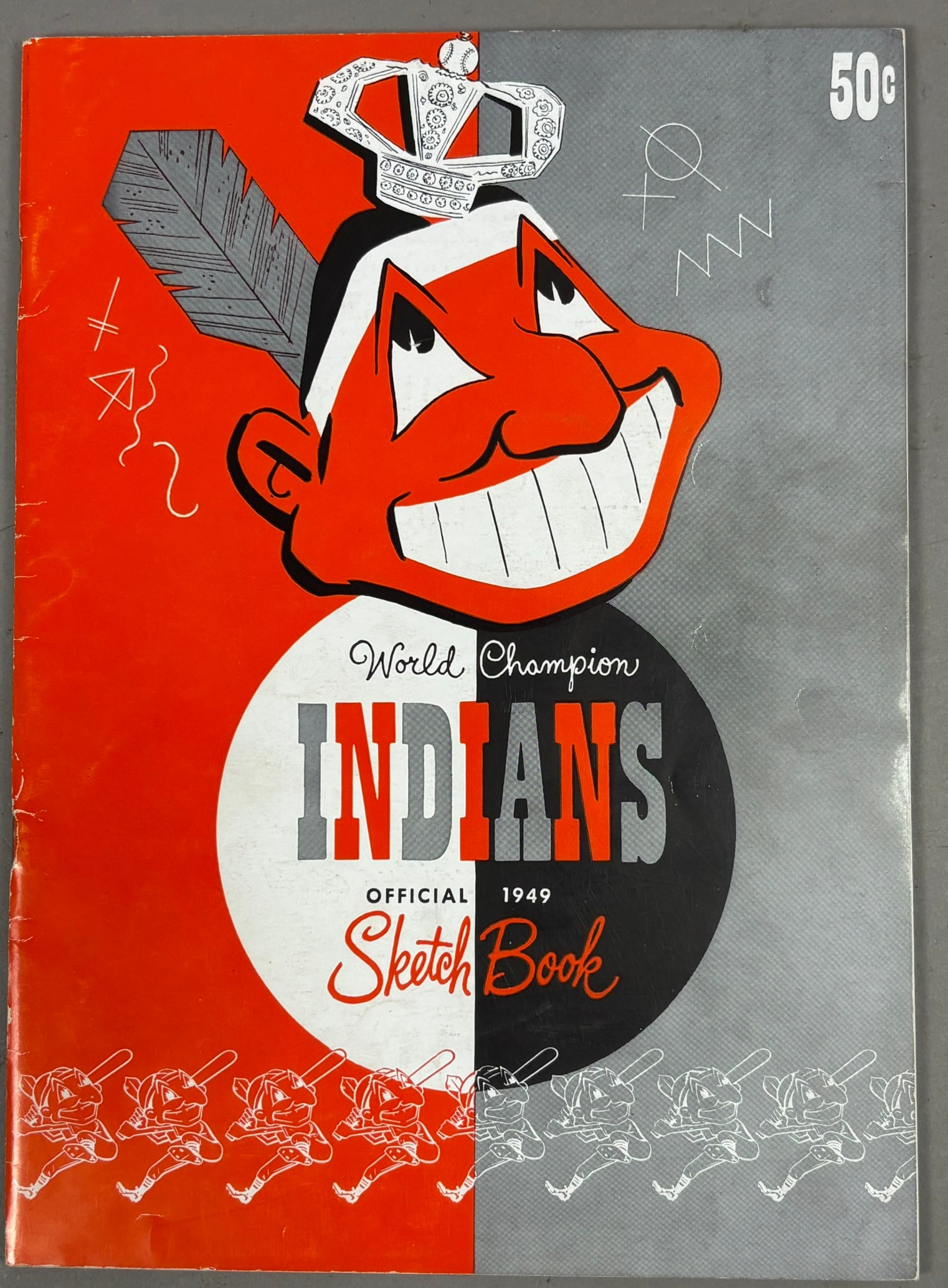 1949 World Champion Cleveland Indians Sketch Book: PLEASE SEE ALL PHOTOS AND USE THEM AS A BETTER IDEA ON DESCRIPTION! ASK ANY QUESTIONS! PLEASE NOTE WE OFFER IN HOUSE SHIPPING & HAVE BIDDING AVAILABLE ON OUR OWN WEBSITE! If you win on LIVE AUCTIONEER