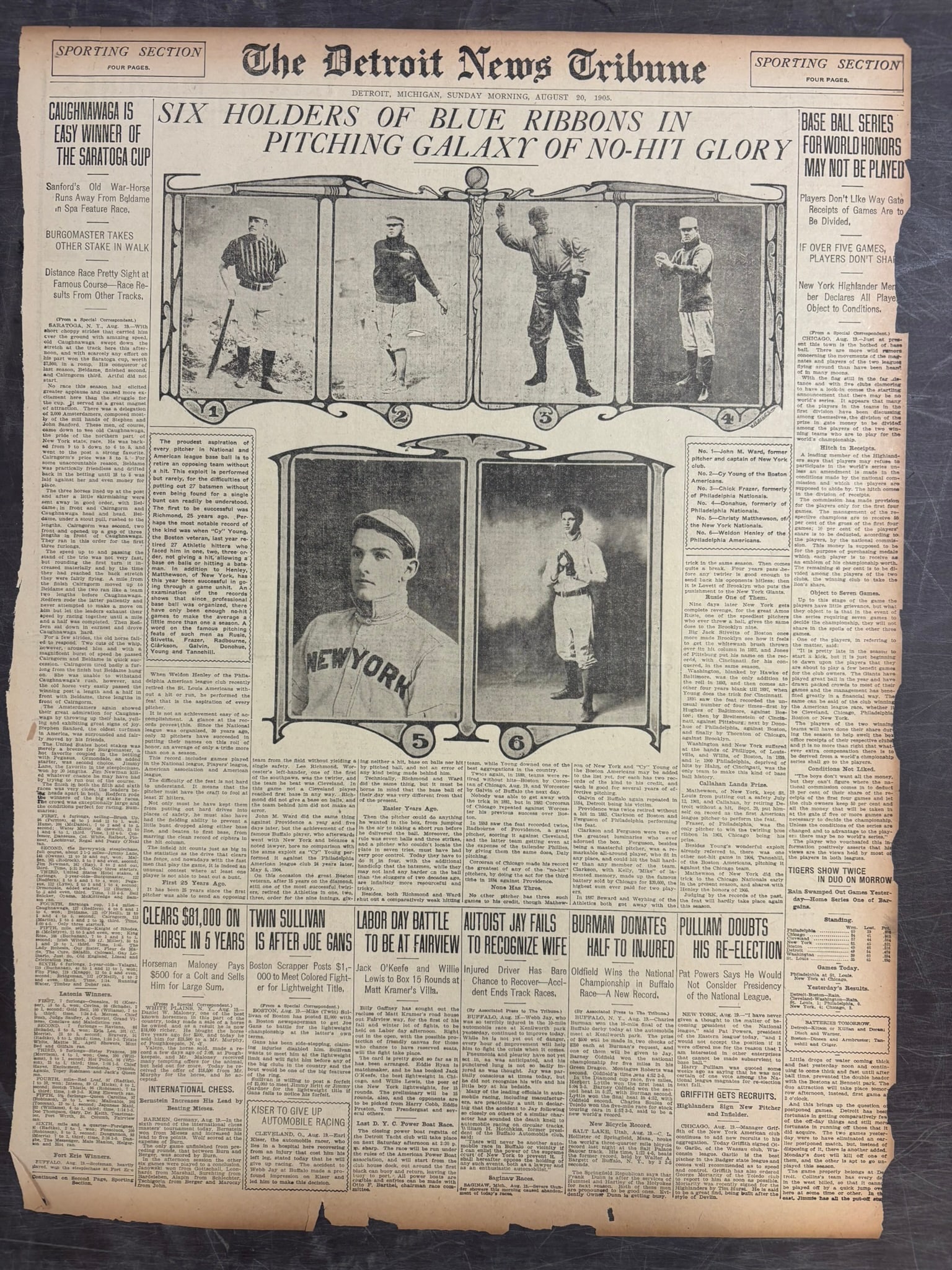 Detroit News Tribune 1905 Baseball Newspaper RARE: August 20 1905 - incredibly scarce and hard to find in any condition, let alone FINE condition! PLEASE SEE ALL PHOTOS AND USE THEM AS A BETTER IDEA ON DESCRIPTION! ASK ANY QUESTIONS! PLEASE NOTE WE OF