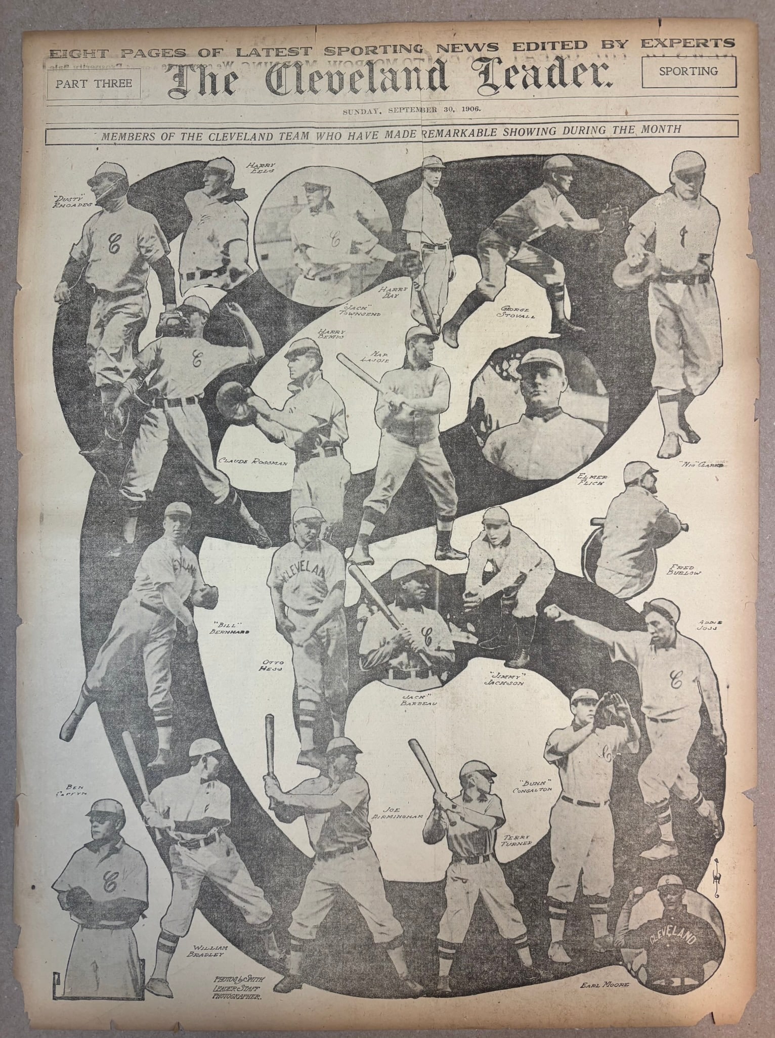 1906 Cleveland Leader Newspaper w/ NAP LAJOIE: Sept 30 1906 - talk about incredible! SEE ALL PHOTOS! PLEASE SEE ALL PHOTOS AND USE THEM AS A BETTER IDEA ON DESCRIPTION! ASK ANY QUESTIONS! PLEASE NOTE WE OFFER IN HOUSE SHIPPING & HAVE BIDDING AVAIL