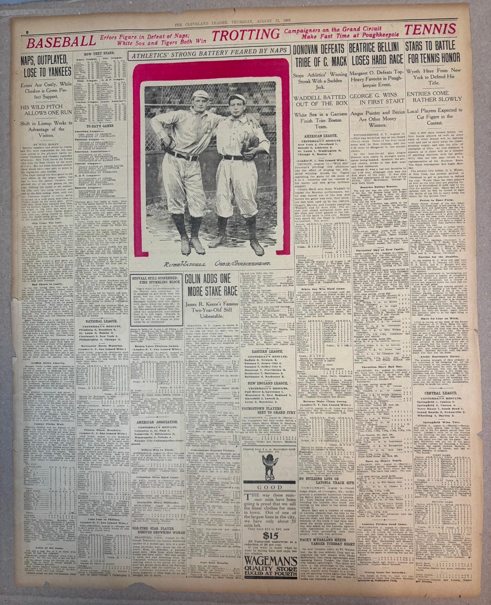 1907 Cleveland Leader Athletics Rube Waddell Cover: What an iconic Newspaper - PLEASE SEE ALL PHOTOS AND USE THEM AS A BETTER IDEA ON DESCRIPTION! ASK ANY QUESTIONS! PLEASE NOTE WE OFFER IN HOUSE SHIPPING & HAVE BIDDING AVAILABLE ON OUR OWN WEBSITE!