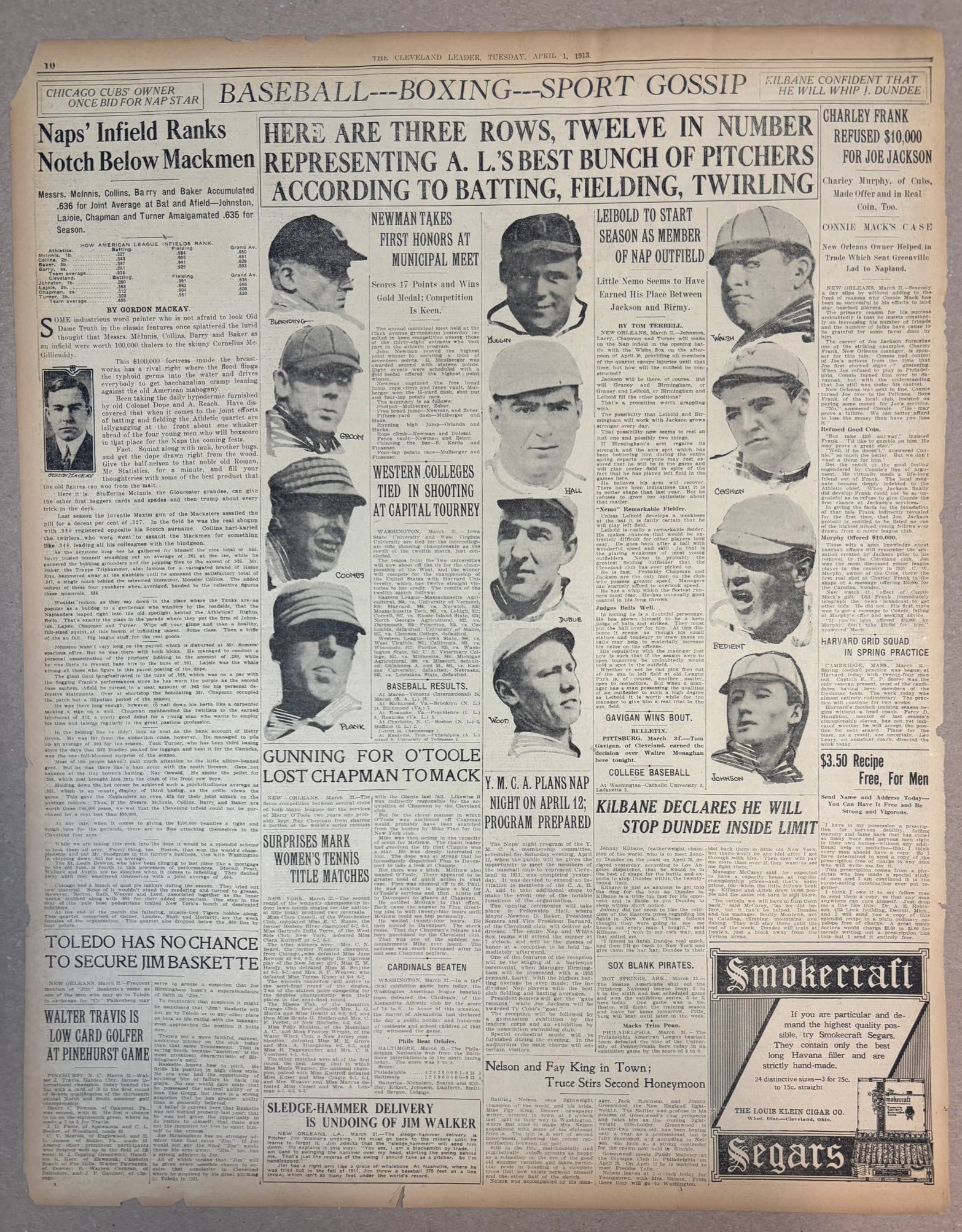 Cleveland Leader 1913 Baseball Newspaper Cover: PLEASE SEE ALL PHOTOS AND USE THEM AS A BETTER IDEA ON DESCRIPTION! ASK ANY QUESTIONS! PLEASE NOTE WE OFFER IN HOUSE SHIPPING & HAVE BIDDING AVAILABLE ON OUR OWN WEBSITE! If you win on LIVE