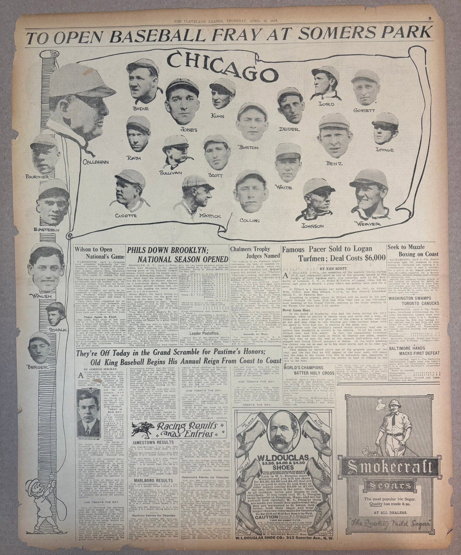 1912 Cleveland Leader Chicago Baseball Newspaper: Talk about incredible!!! PLEASE SEE ALL PHOTOS AND USE THEM AS A BETTER IDEA ON DESCRIPTION! ASK ANY QUESTIONS! PLEASE NOTE WE OFFER IN HOUSE SHIPPING & HAVE BIDDING AVAILABLE ON OUR OWN WEBSITE! If
