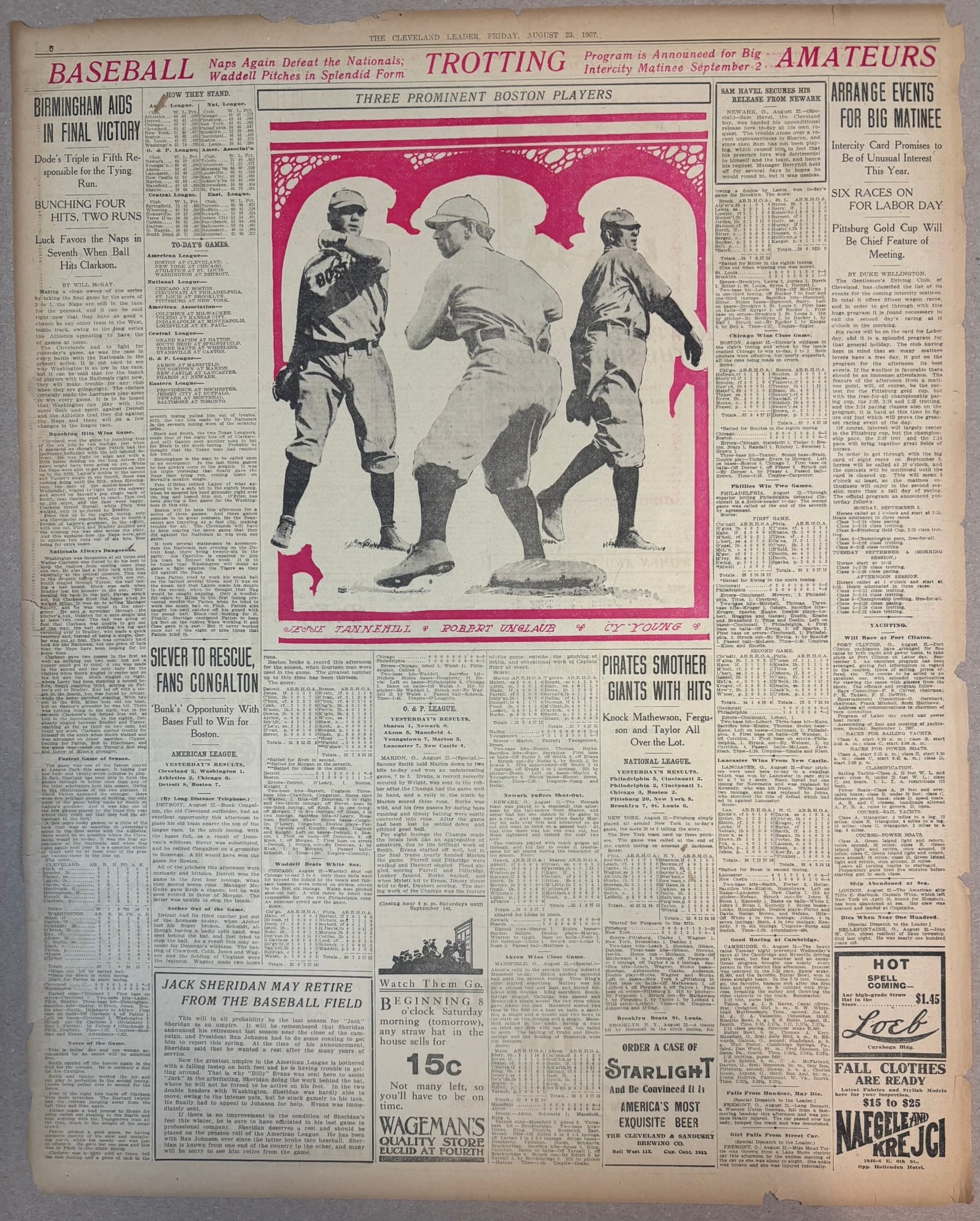 1907 CLEVELAND LEADER CY YOUNG BASEBALL NEWSPAPER: PLEASE SEE ALL PHOTOS AND USE THEM AS A BETTER IDEA ON DESCRIPTION! ASK ANY QUESTIONS! PLEASE NOTE WE OFFER IN HOUSE SHIPPING & HAVE BIDDING AVAILABLE ON OUR OWN WEBSITE! If you win on LIVE AUCTIONEER