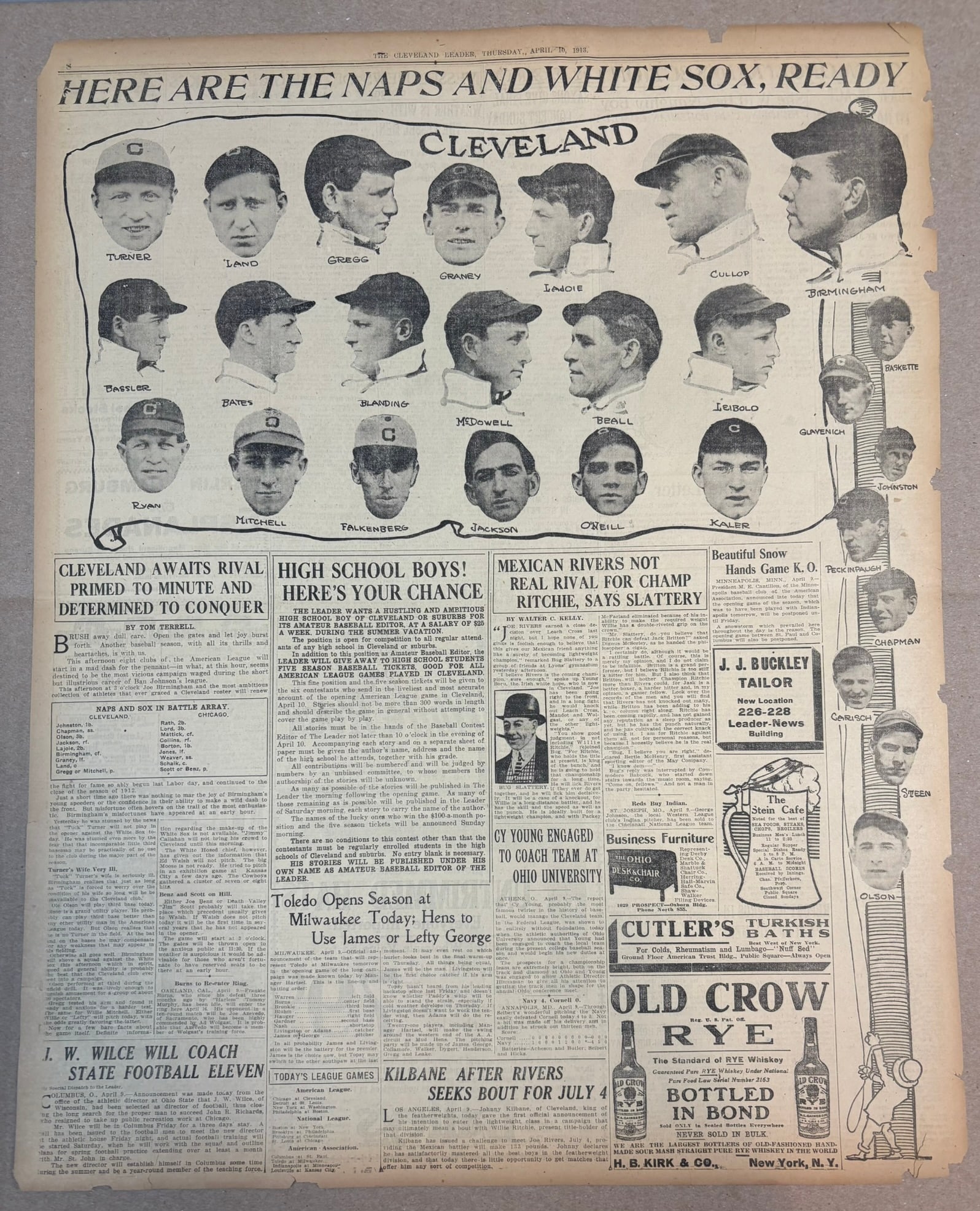 1913 Cleveland Leader Naps & White Sox Newspaper: PLEASE SEE ALL PHOTOS AND USE THEM AS A BETTER IDEA ON DESCRIPTION! ASK ANY QUESTIONS! PLEASE NOTE WE OFFER IN HOUSE SHIPPING & HAVE BIDDING AVAILABLE ON OUR OWN WEBSITE! If you win on LIVE AUCTIONEER
