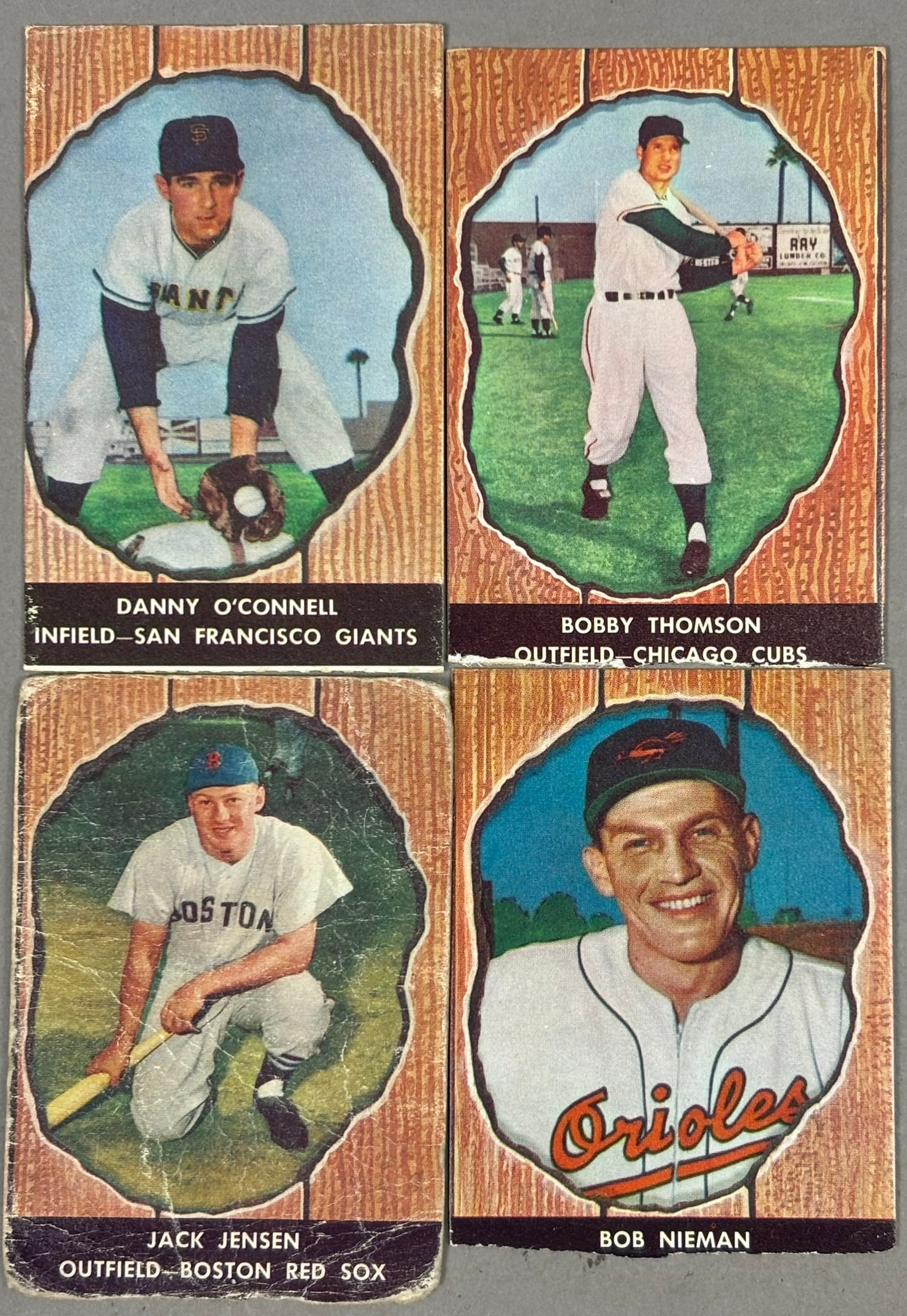 Lot 4 1958 HIRES Baseball Cards Thomson Jensen: PLEASE SEE ALL PHOTOS AND USE THEM AS A BETTER IDEA ON DESCRIPTION! ASK ANY QUESTIONS! PLEASE NOTE WE OFFER IN HOUSE SHIPPING & HAVE BIDDING AVAILABLE ON OUR OWN WEBSITE! If you win on LIVE