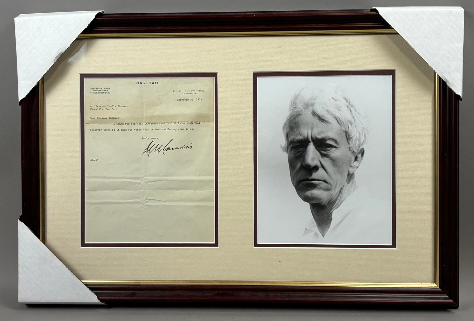 1932 Kenesaw Landis Signed Baseball Letter & Photo: PLEASE SEE ALL PHOTOS AND USE THEM AS A BETTER IDEA ON DESCRIPTION! ASK ANY QUESTIONS! PLEASE NOTE WE OFFER IN HOUSE SHIPPING & HAVE BIDDING AVAILABLE ON OUR OWN WEBSITE! If you win on LIVE AUCTIONEER