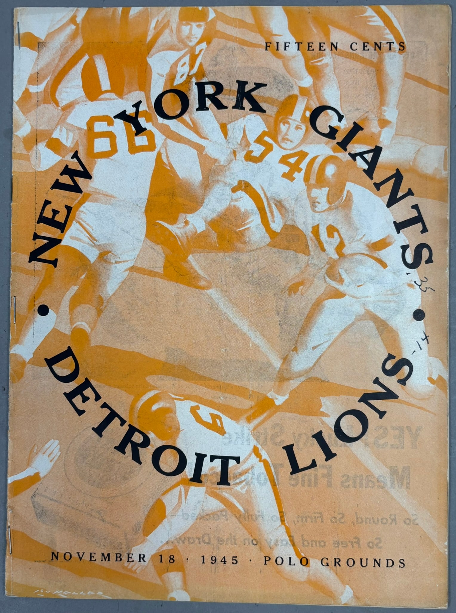 New York Giants Detroit Lions Nov 18 1945 Program: PLEASE SEE ALL PHOTOS AND USE THEM AS A BETTER IDEA ON DESCRIPTION! ASK ANY QUESTIONS! PLEASE NOTE WE OFFER IN HOUSE SHIPPING & HAVE BIDDING AVAILABLE ON OUR OWN WEBSITE! If you win on LIVE