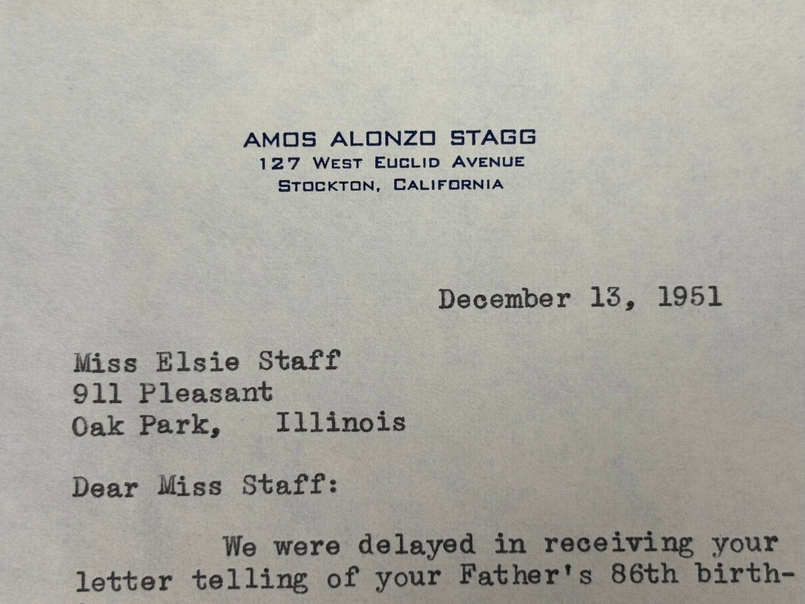 A.A. Stagg Original Signed Letter & Envelope JSA - 2