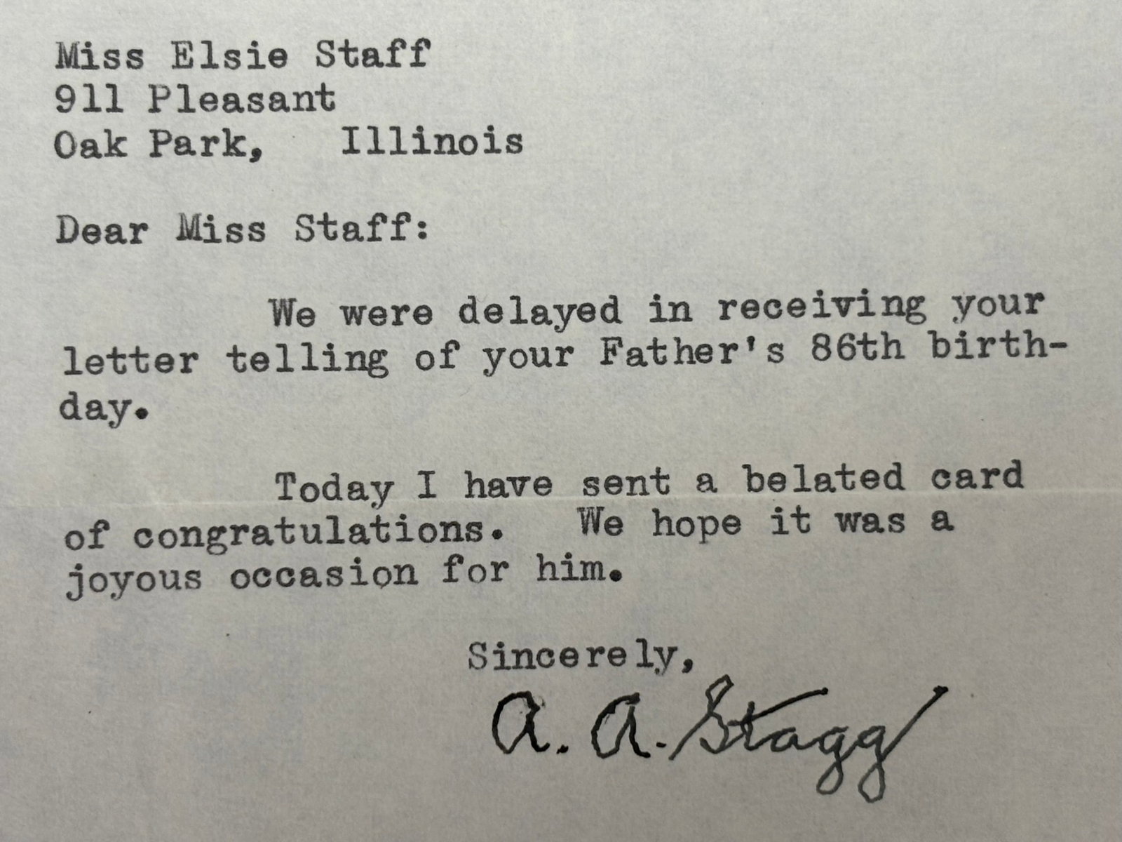 A.A. Stagg Original Signed Letter & Envelope JSA - 3