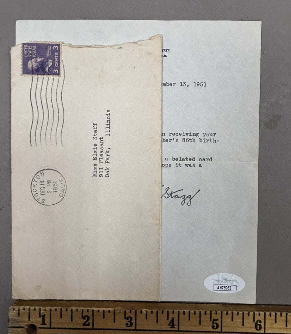 A.A. Stagg Original Signed Letter & Envelope JSA - 9