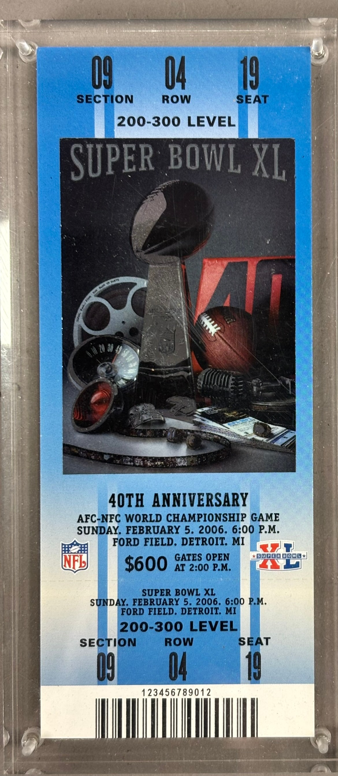 2006 40th Anniversary Super Bowl XL Ticket Stub: PLEASE SEE ALL PHOTOS AND USE THEM AS A BETTER IDEA ON DESCRIPTION! ASK ANY QUESTIONS! PLEASE NOTE WE OFFER IN HOUSE SHIPPING & HAVE BIDDING AVAILABLE ON OUR OWN WEBSITE! If you win on LIVE AUCTIONEER