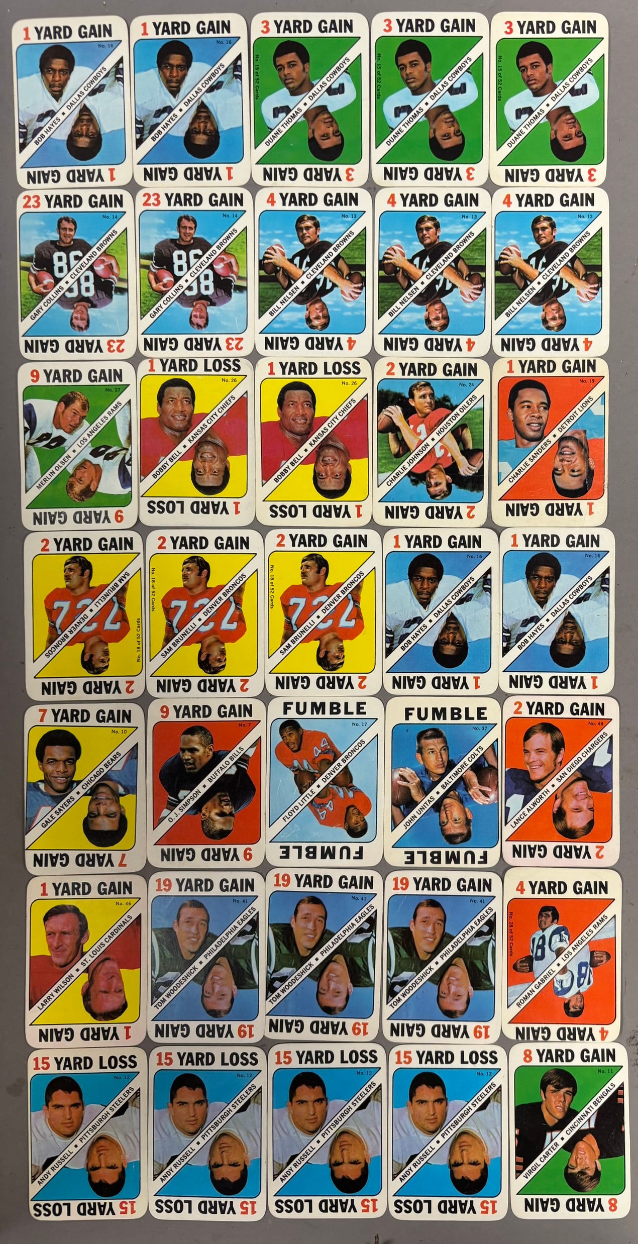 Lot 35 Original1971 Topps Football Game Card: PLEASE SEE ALL PHOTOS AND USE THEM AS A BETTER IDEA ON DESCRIPTION! ASK ANY QUESTIONS! PLEASE NOTE WE OFFER IN HOUSE SHIPPING & HAVE BIDDING AVAILABLE ON OUR OWN WEBSITE! If you win on LIVE