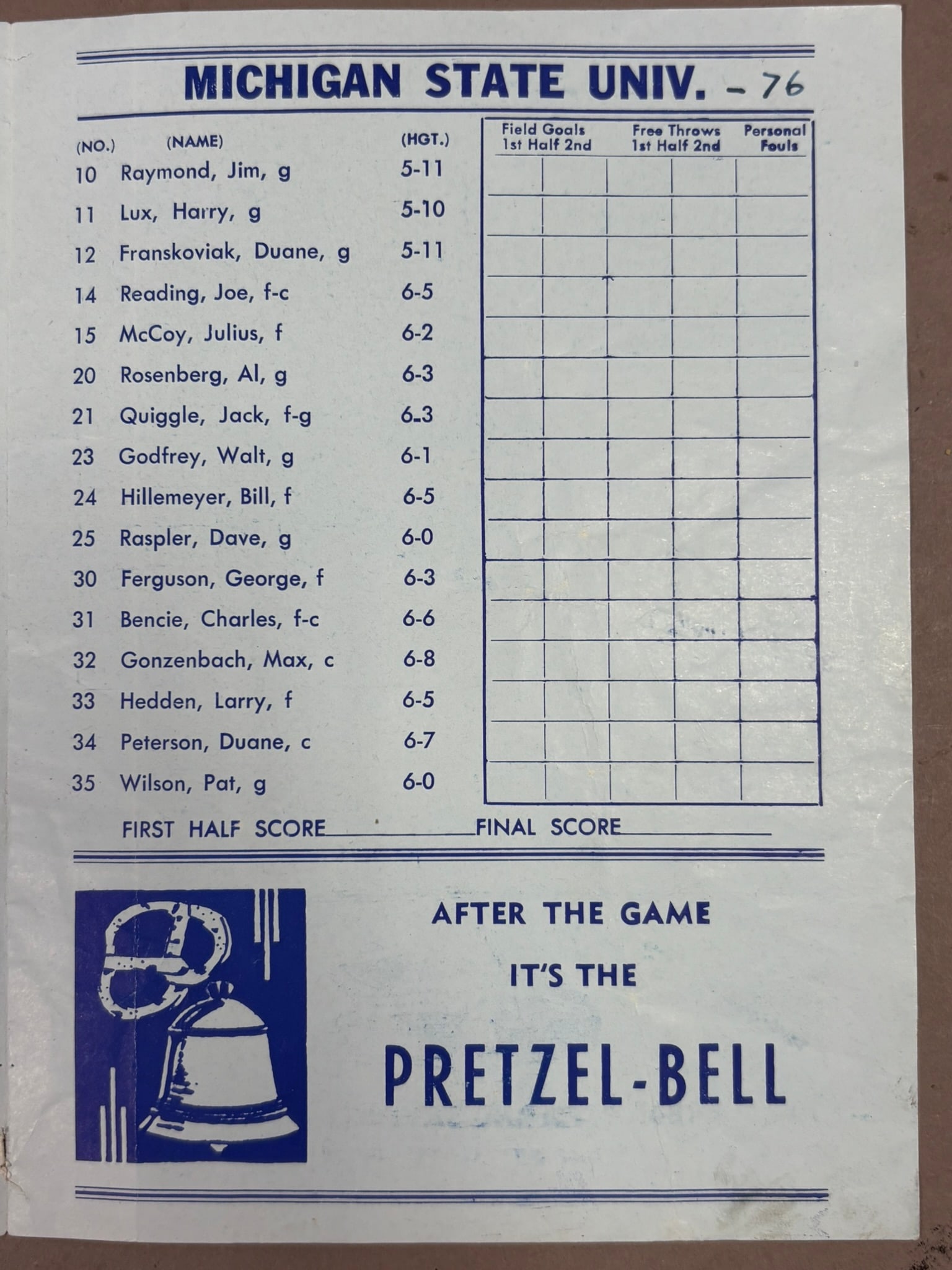 1956 Michigan Vs State Basketball Program Schedule: PLEASE SEE ALL PHOTOS AND USE THEM AS A BETTER IDEA ON DESCRIPTION! ASK ANY QUESTIONS! PLEASE NOTE WE OFFER IN HOUSE SHIPPING & HAVE BIDDING AVAILABLE ON OUR OWN WEBSITE! If you win on LIVE