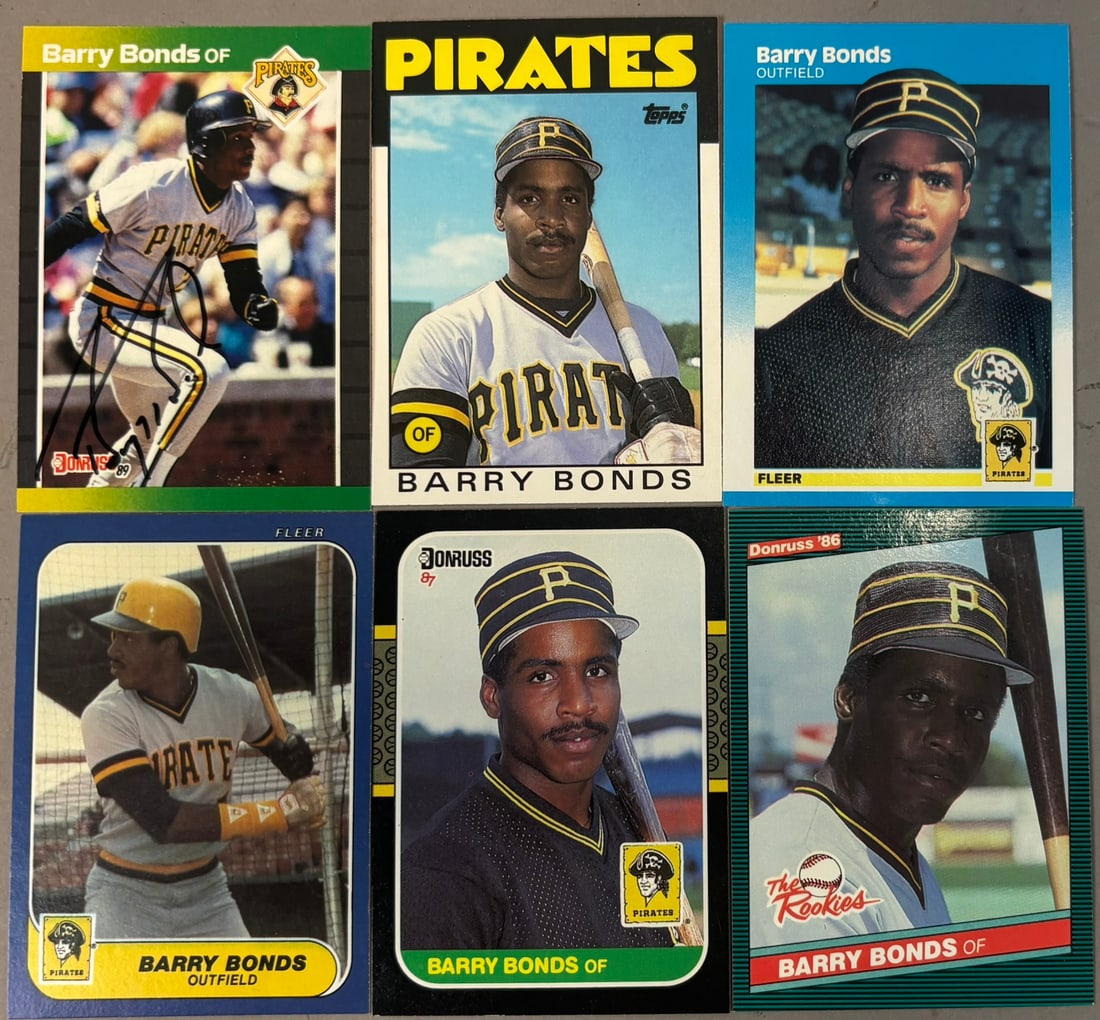 6 Barry Bonds Topps Fleer RC Lot Signed Auto Card: PLEASE SEE ALL PHOTOS AND USE THEM AS A BETTER IDEA ON DESCRIPTION! ASK ANY QUESTIONS! PLEASE NOTE WE OFFER IN HOUSE SHIPPING & HAVE BIDDING AVAILABLE ON OUR OWN WEBSITE! If you win on LIVE