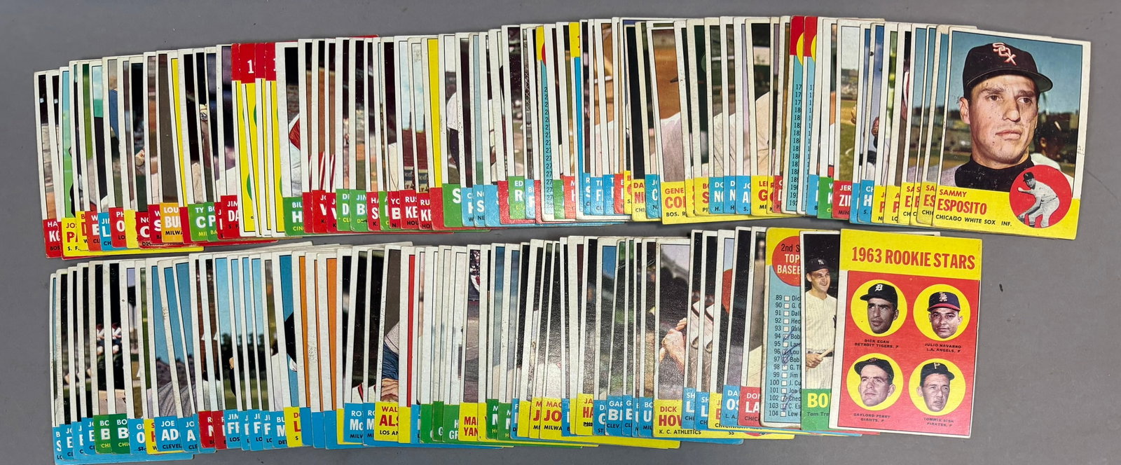 HUGE 1963 Topps DUPLICATES Baseball Card Set Lot: ISA 1963 TOPPS #169 Perry 4 VG-EX, #173 3 VG - 102, 113, 114, 116, 118, 118, 124, 126, 126, 129, 129, 130, 132, 134, 136, 137, 137, 138, 140, 140, 141, 141, 142, 144, 145 x 3, 150. 151, 154, 156,