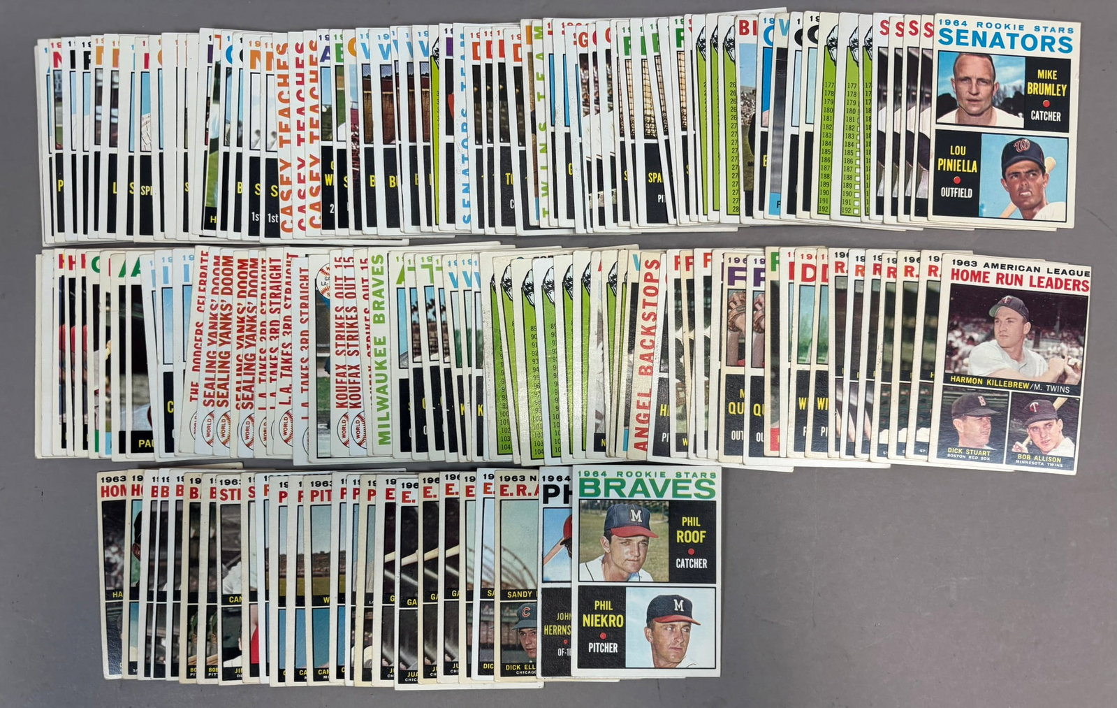 1964 Topps Partial Baseball Card Set Mantle Mays: GRADED ISA CARDS ARE AS FOLLOWS: #146 Tommy John RC 5.5 EX+#182 Sox Sockers 5 EX#243 Richie Allen RC 5 EX#306 Giant Gunners 5 EX#331 AL BOMBERS 3 VG#423 TOPS IN NL 6 EX-MT#541 Phil Niekro 6 EX-MT 1 x