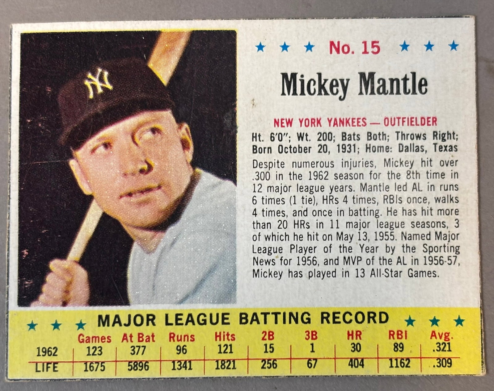 Mickey Mantle Post Cereal #15 Baseball Card (1 of 3)
