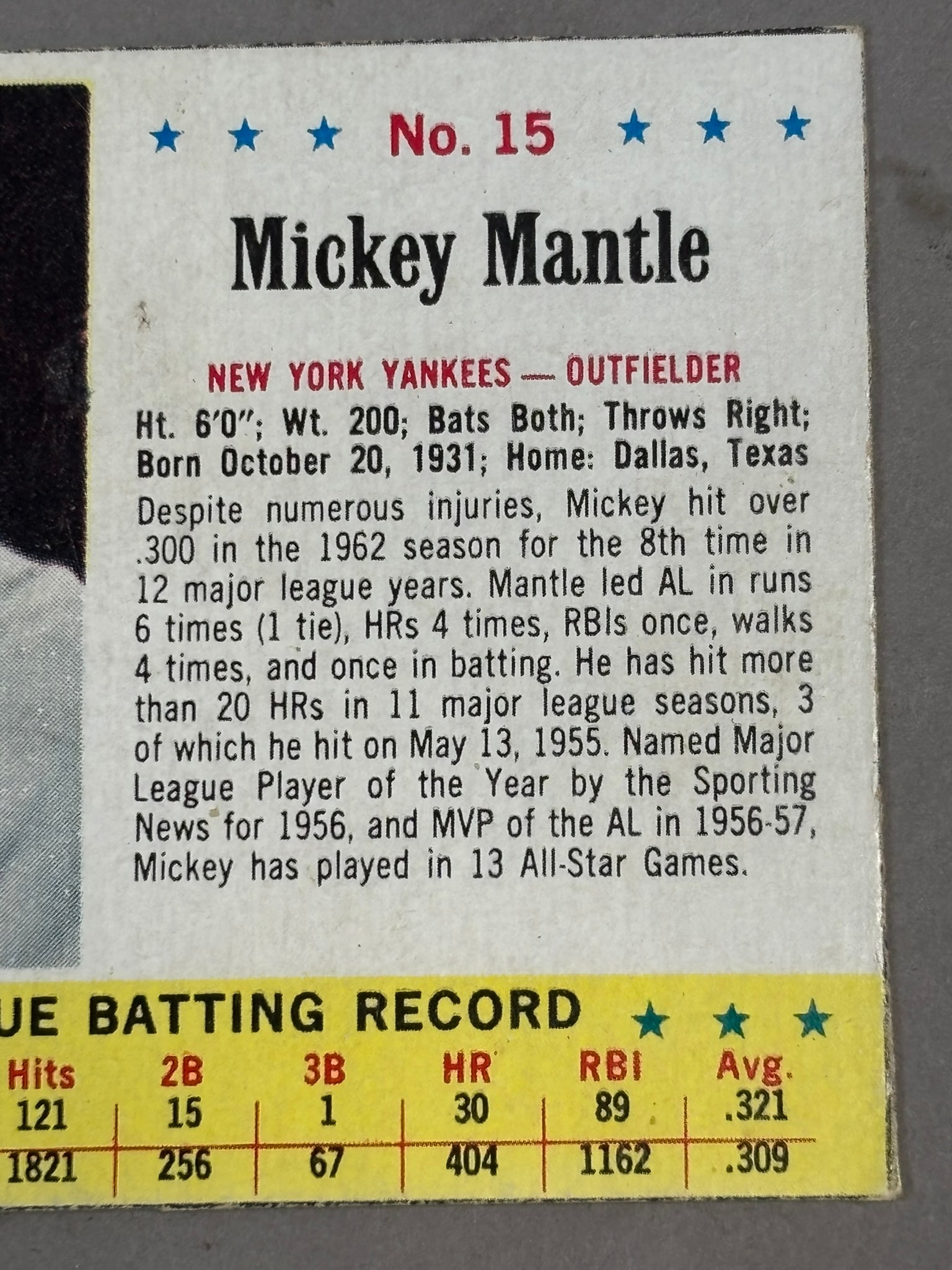 Mickey Mantle Post Cereal #15 Baseball Card - 2