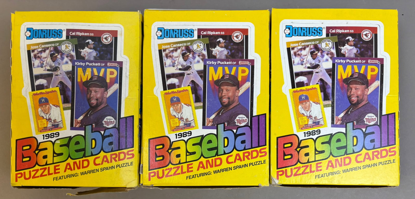 3 Sealed NOS 1989 Donruss Wax Boxes Baseball Cards: PLEASE SEE ALL PHOTOS AND USE THEM AS A BETTER IDEA ON DESCRIPTION! ASK ANY QUESTIONS! PLEASE NOTE WE OFFER IN HOUSE SHIPPING & HAVE BIDDING AVAILABLE ON OUR OWN WEBSITE! If you win on LIVE