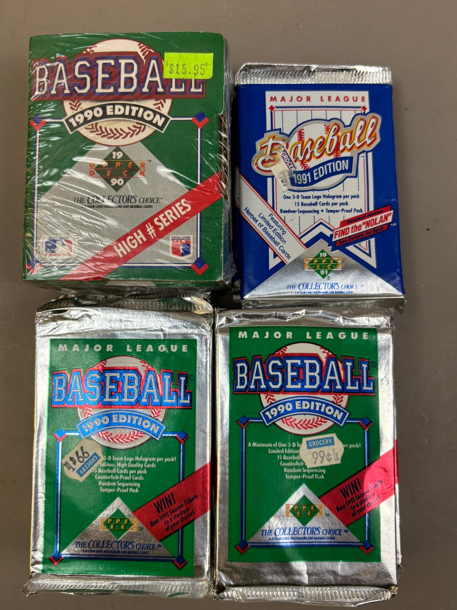 Lot 18 1990 & 1991 Upper Deck Sealed High Series &: PLEASE SEE ALL PHOTOS AND USE THEM AS A BETTER IDEA ON DESCRIPTION! ASK ANY QUESTIONS! PLEASE NOTE WE OFFER IN HOUSE SHIPPING & HAVE BIDDING AVAILABLE ON OUR OWN WEBSITE! If you win on LIVE