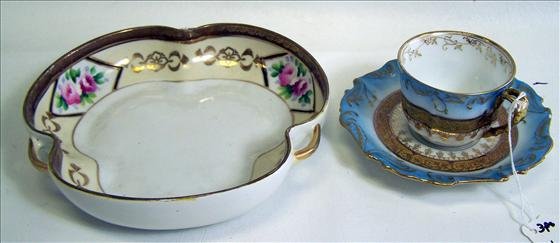 3 pc Cup & Saucer France: 3 pc Cup & Saucer France - Nippon Gold Trim Candy Dish