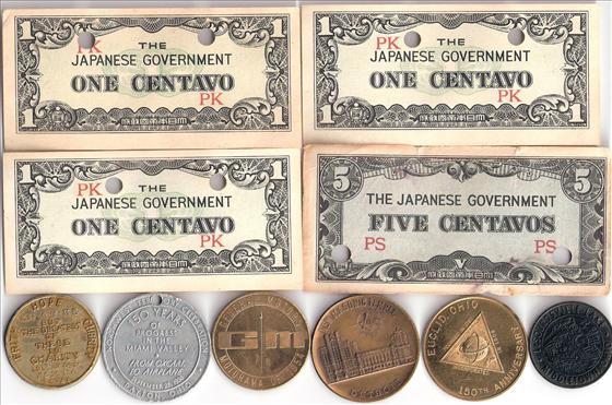 Lot Tokens & Japanese Currency: Lot Tokens - Euclide, OH, Masonic - 1952, Dayton, OH, Japanese Centavo Occupational Currency and more