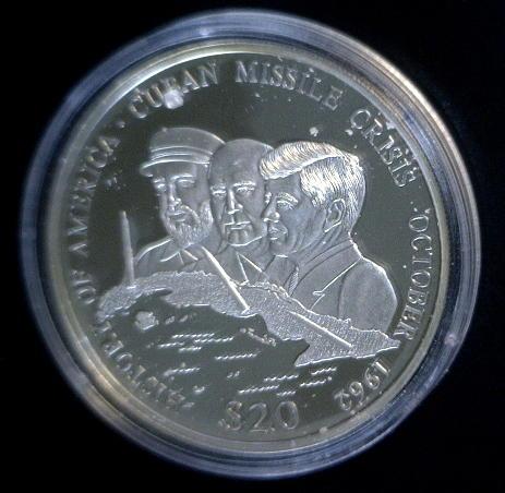 2001 Silver Republic of Liberia $20: 2001 Silver Republic of Liberia $20 - .999 Silver, 20 grams (approx .7 Oz.) History of America - Cuban Missile Crisis