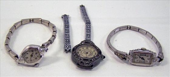 3 ladies watches: 3 ladies watches - Bulova - Hamilton - gold filled with gems - not running -