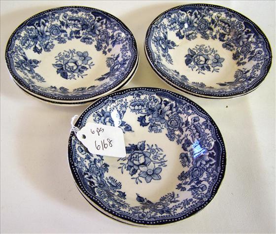 6 pc - desert dishes: 6 pc - desert dishes - Tonquin - Royal Staffordshire Clarice Cliff blue and white - 5"