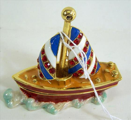 Metal Sail boat - Compass Art with box: Metal Sail boat - Compass Art with box - hand made Austrian Crystals - 3"