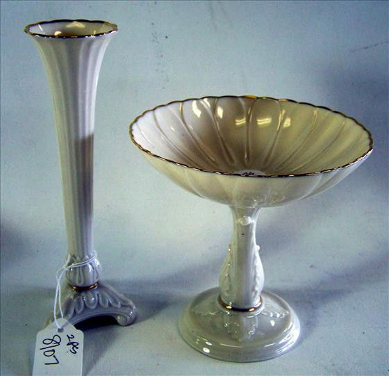 2 pc - Lenox - Candle holder & dish: 2 pc - Lenox - Candle holder and pedestal dish - gold mark - 5 1/2" - 7 1/2"
