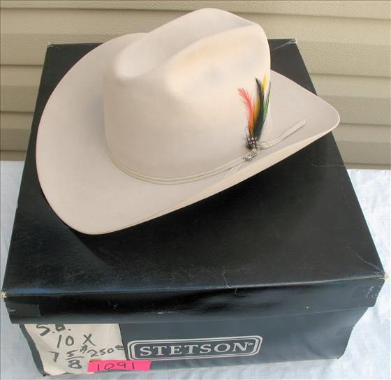 Stetson Cowboy Hat, 10x,: Stetson Cowboy Hat, 10x, feather, price in ink written inside band Size 7 5/8 NICE!