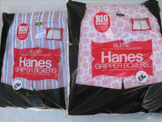 6 pr. Men's Gripper Boxer Shorts: 6 pr. Men's Gripper Boxer Shorts, asst. designs - Hanes Size 58