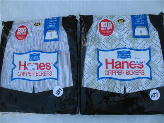 6 pr. Men's Gripper Boxer Shorts: 6 pr. Men's Gripper Boxer Shorts, asst. designs - Hanes Size 58