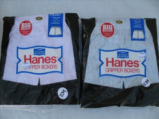 6 pr. Men's Gripper Boxer Shorts: 6 pr. Men's Gripper Boxer Shorts, asst. designs - Hanes Size 60