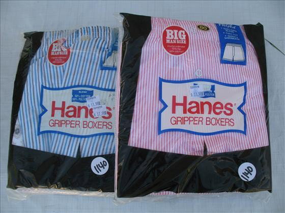 6 pr. Men's Gripper Boxer Shorts: 6 pr. Men's Gripper Boxer Shorts, asst. designs - Hanes Size 60