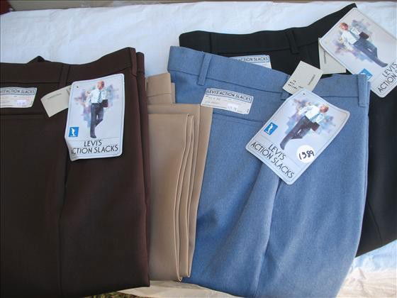 4 pr. Men's Slacks/Pants: 4 pr. Men's Slacks/Pants, brown, tan, blue, black - Levi's Action Size 30 x 32