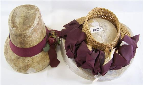 2 plaster hat molds with one hat: 2 plaster hat molds with one straw - 5" and 7" tall - 2 different shaped hats and styles