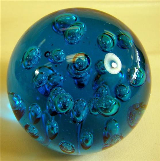 Murano Glass - paperweight: Murano Glass - Large ball shaped paperweight with bubbles - in deep aqua blue in color - 5"