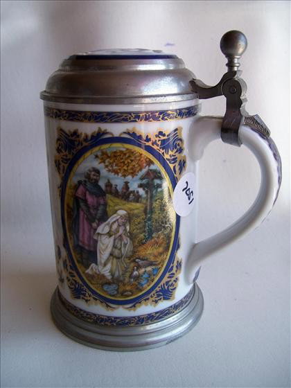 German stein - Heinrich: German stein - Heinrich - Richard WAGNER - the sheppard - 6 1/2 " ball thumb lift - inlaid top of man's head