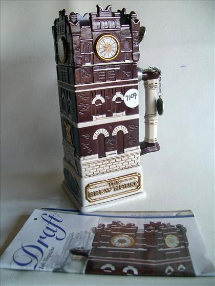 Anheuser Bush - 10th anniversary: Anheuser Bush - 10th anniversary collectors club 2005 - #06370 - Brew house clock tower with paper quartz clock - and hanging metal 10 1/2"