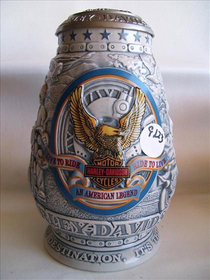 Harley Davidson stein #79855: Harley Davidson stein #79855 - 2000 It's the Journey collectors stein - by Cavanagh Group - 9" - metal etched raised lid - trademark thumb lift