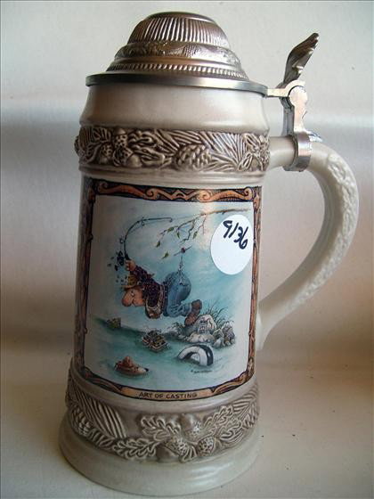 Stein - Gerz - art of casting: Stein - Gerz - art of casting - The search - painted scenes - Gary Patterson - 8 1/2" Raised Etched Metal Lid - Leaf Thumb Lift