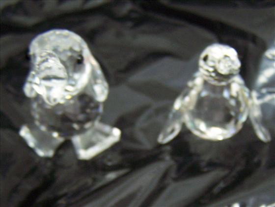 2 Swarovski Crystal Figurines: 2 Swarovski Crystal Figurines, Marked, Duck & Penguin - Black Eyes 1 1/4" - 1 1/2"